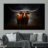 12484-MGV-CV-36X24-Texas Longhorn Wall Art Canvas Print, Framed Western Bull Art Picture Print, Moody Cattle Perfect Moody Western Decor Artwork