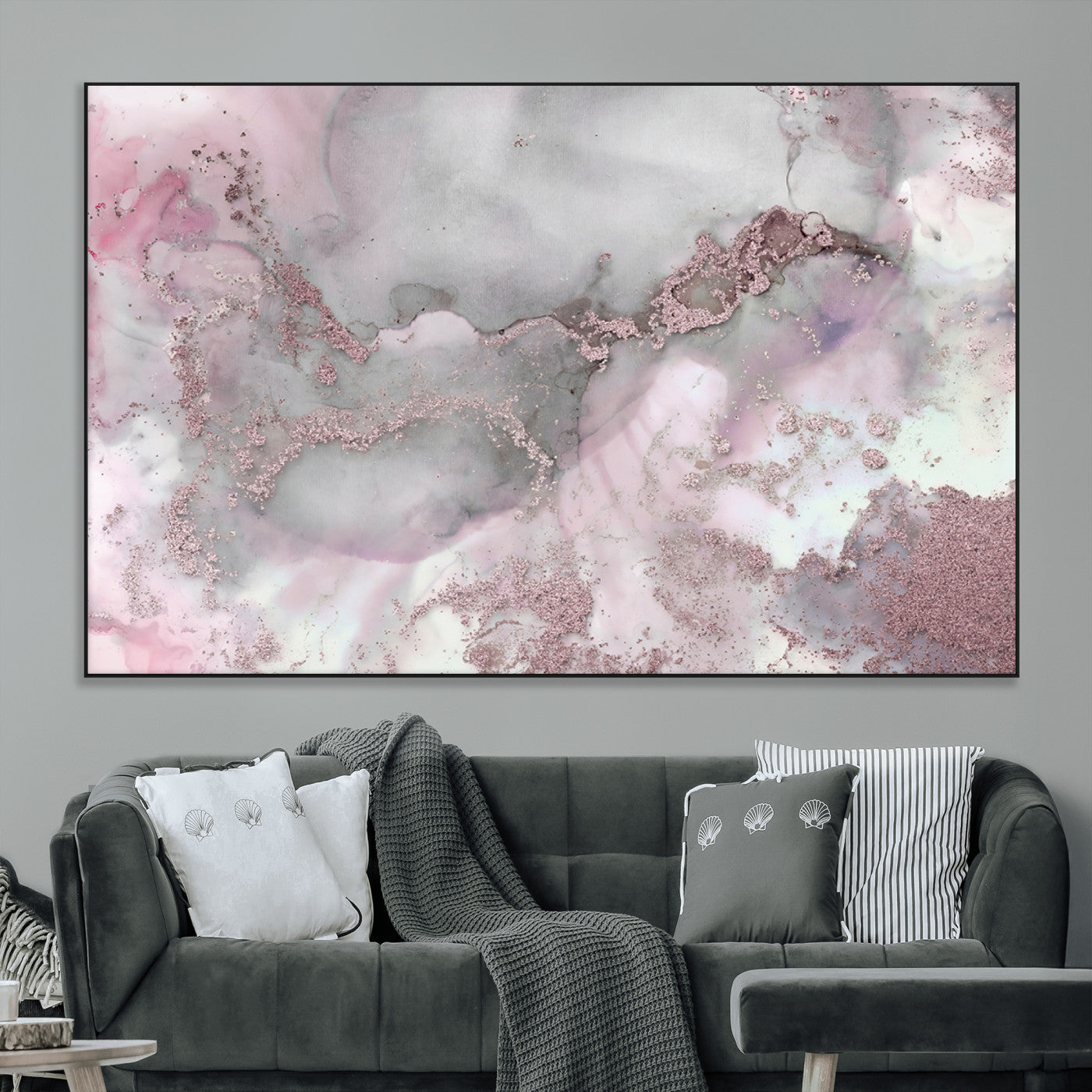 16416-MGV-CV-36X24-Blush Marble Wall Art Canvas Print, Framed Rose Gold Art Picture Print, Pink Cloudy Perfect Modern Glam Decor Artwork