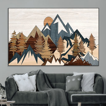 80300-MGV-CV-36X24-Geometric Mountains Wall Art Canvas Print, Framed Stylized Trees Art Picture Print, Graphic Forest Perfect Rustic Abstract Decor