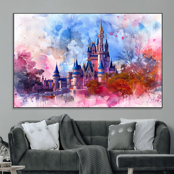 15129-MGV-CV-36X24-Disney Castle Wall Art Canvas Print, Framed Cinderella Palace Art Picture Print, Fantasy Kingdom Perfect Whimsical Fairytale Decor