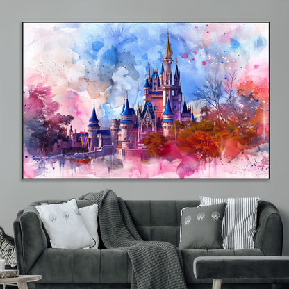 15129-MGV-CV-36X24-Disney Castle Wall Art Canvas Print, Framed Cinderella Palace Art Picture Print, Fantasy Kingdom Perfect Whimsical Fairytale Decor