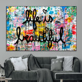 36856-MGV-CV-36X24-Life Is Beautiful Wall Art – Colorful Graffiti Canvas Print, Modern Street Style Artwork, Inspirational Decor for Living Room,