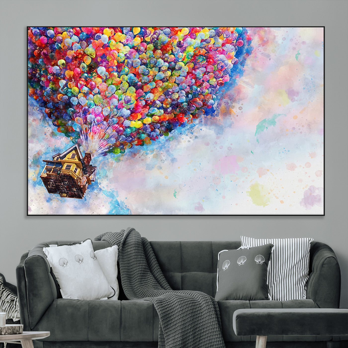 18792-MGV-CV-36X24-Up Movie House Wall Art Canvas Print, Framed Carls Journey Art Picture Print, Up Inspired Perfect Animated Whimsical Decor Artwork