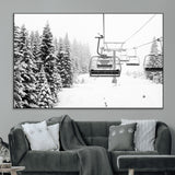 49274-MGV-CV-36X24-Snowy Forest Wall Art Canvas Print, Framed Ski Lift Art Picture Print, Mountain Snow Perfect Minimal Winter Lodge Decor Artwork