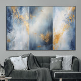 41836-MGV-CV-36X24-Abstract Gold Wall Art Canvas Print, Framed Blue Layers Art Picture Print, Elegant Cloud Perfect Elegant Minimalist Decor Artwork
