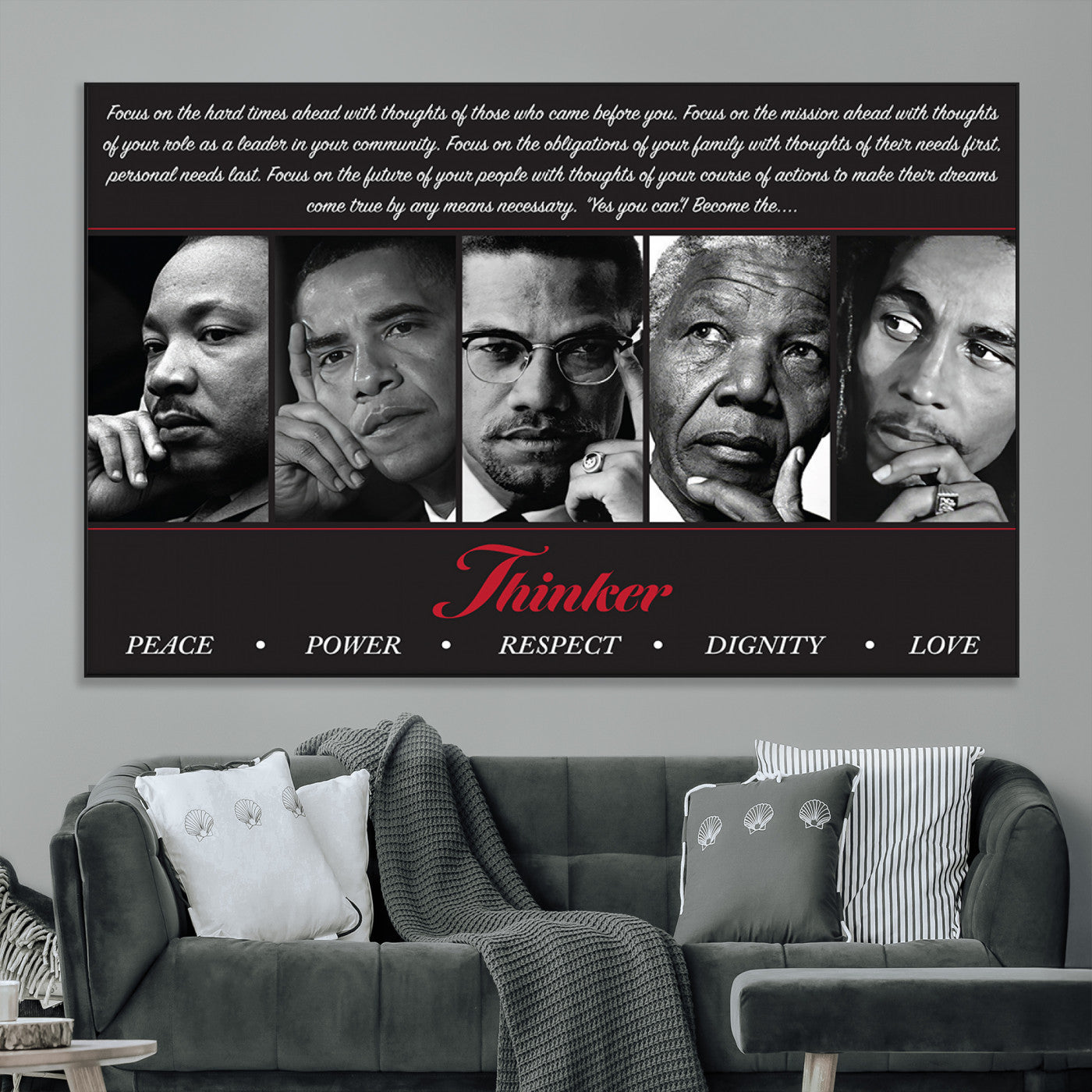 45112-MGV-CV-36X24-Black Icons Wall Art Canvas Print, Framed Thinker Art Picture Print, Motivational Quote Perfect Cultural Modern Decor Artwork