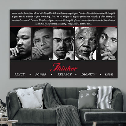 45112-MGV-CV-36X24-Black Icons Wall Art Canvas Print, Framed Thinker Art Picture Print, Motivational Quote Perfect Cultural Modern Decor Artwork