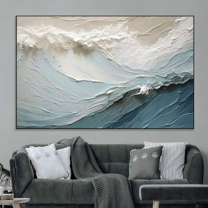 53646-MGV-CV-36X24-Ocean Wave Wall Art Canvas Print, Framed Textured Seascape Art Picture Print, Modern Ocean Perfect Minimal Coastal 2/2 Decor