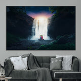 56359-MGV-CV-36X24-Lilo Stitch Wall Art Canvas Print, Framed Stitch Angel Art Picture Print, Cartoon Waterfall Perfect Tropical Fantasy Decor Artwork