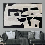 33714-MGV-CV-36X24-Monochrome Design Wall Art Canvas Print, Framed Modern Linework Art Picture Print, Textured Shapes Perfect Monochrome Modern Decor