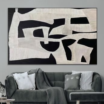 33714-MGV-CV-36X24-Monochrome Design Wall Art Canvas Print, Framed Modern Linework Art Picture Print, Textured Shapes Perfect Monochrome Modern Decor