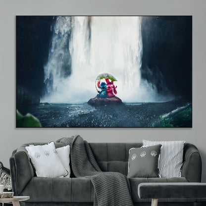 32259-MGV-CV-36X24-Stitch Angel Wall Art Canvas Print, Framed Stitch Waterfall Art Picture Print, Cartoon Couple Perfect Moody Fantasy Decor Artwork