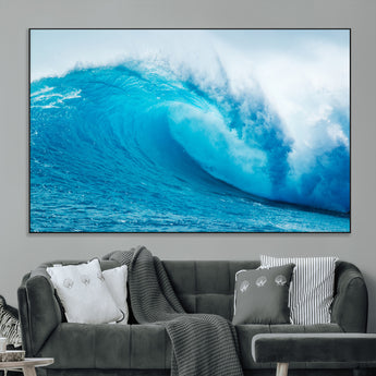 15566-MGV-CV-36X24-Ocean Wave Wall Art Canvas Print, Framed Curling Wave Art Picture Print, Vibrant Surf Wave Perfect Coastal Surf Decor Artwork