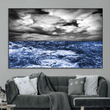 91043-MGV-CV-36X24-Stormy Ocean Wall Art Canvas Print, Framed Moody Seascape Art Picture Print, Monochrome Sea Perfect Coastal Drama Decor Artwork