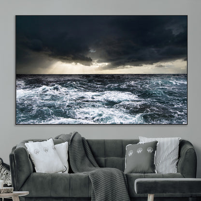 51359-MGV-CV-36X24-Stormy Ocean Wall Art Canvas Print, Framed Moody Seascape Art Picture Print, Ocean Storm Perfect Dramatic Coastal Decor Artwork