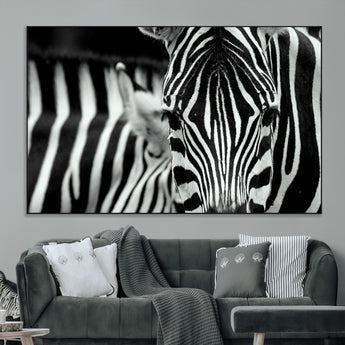 43631-MGV-CV-36X24-Zebra Wall Art – Black & White Safari Wildlife Canvas Print, Modern Animal Photography Decor for Living Room, Office, or Bedroom
