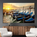 25872-MGV-CV-36X24-Venetian Gondola Dock Wall Art – Serene Sunset Canal Canvas Print, Tranquil Water Travel Decor for Office, Living Room, or Man