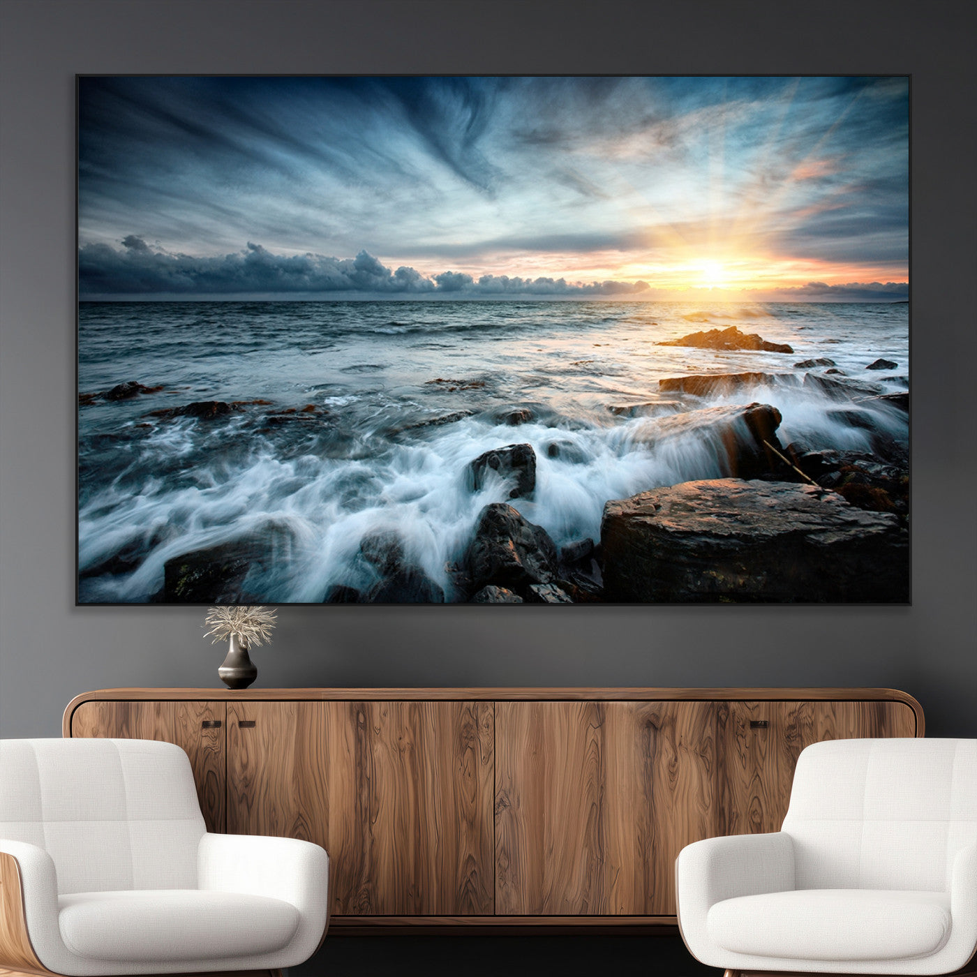 33428-MGV-CV-36X24-Ocean Sunrise Wall Art – Serene Seascape Canvas Print, Coastal Home or Office Decor, Perfect for Living Room, Bedroom, or Study