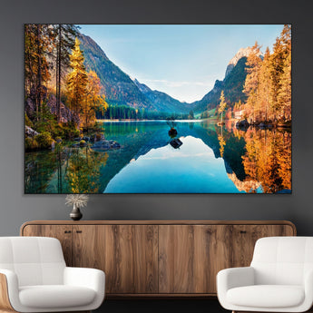 32962-MGV-CV-36X24-Mountain Lake Wall Art – Tranquil Autumn Landscape Canvas Print, Nature Reflection Decor for Living Room, Bedroom, Office or Cabin