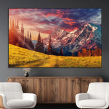 83947-MGV-CV-36X24-Sunset Mountain Landscape Wall Art – Panoramic Alpine Meadow and Snow Capped Peaks Canvas Print, Nature Scenic Decor for Home,