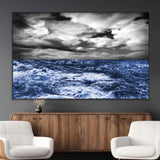36012-MGV-CV-36X24-Dramatic Stormy Ocean Waves Black and White with Deep Blue Highlights – Moody Seascape Wall Art, Nature Photography Print for Home