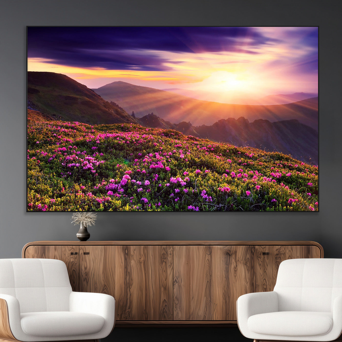 49741-MGV-CV-36X24-Mountain Sunrise Wall Art – Vibrant Floral Landscape Canvas Print, Nature Home Decor for Living Room, Bedroom Office or Cabin