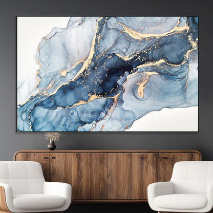 33782-MGV-CV-36X24-Abstract Marble Wall Art – Blue & Gold Fluid Painting Canvas Print, Modern Home Decor for Living Room, Bedroom or Office
