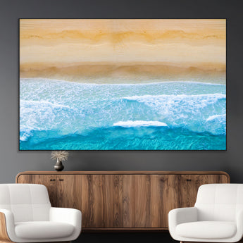 43046-MGV-CV-36X24-Aerial Beach Wall Art – Serene Ocean Waves & Sandy Shore Canvas Print, Coastal Home Decor for Living Room, Bedroom or Office