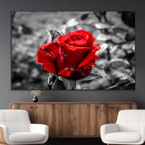 84671-MGV-CV-36X24-Red Rose Wall Art – Vibrant Single Bloom Canvas Print with Black and White Background, Elegant Floral Decor for Living Room,