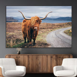56121-MGV-CV-36X24-Rustic Highland Cow Wall Art – Panoramic Nature Canvas Print, Perfect Decor for Home, Office, Living Room or Man Cave