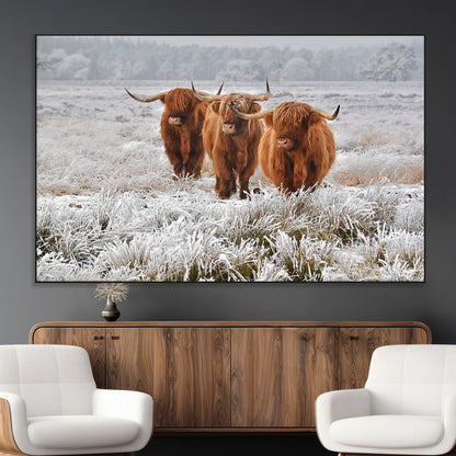 10396-MGV-CV-36X24-Highland Cattle Wall Art – Rustic Winter Landscape Canvas Print, Farmhouse Decor for Living Room, Office, Cabin or Country Home