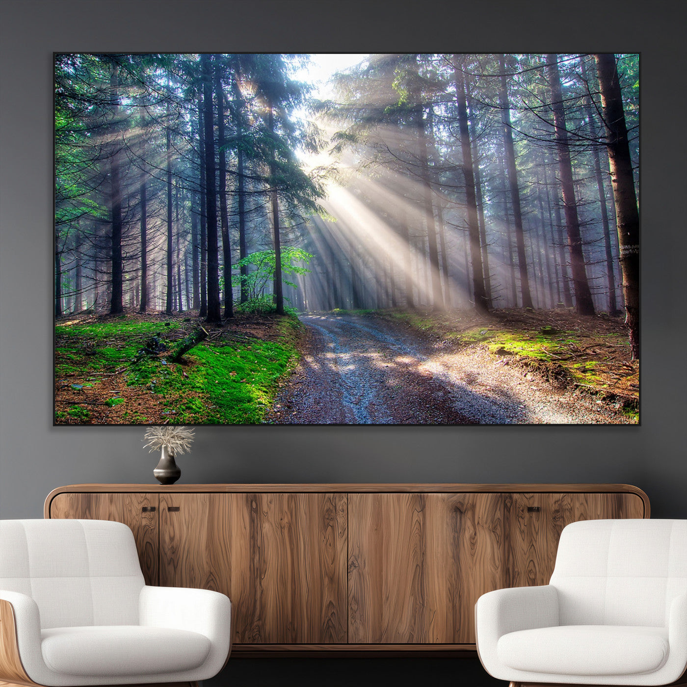 42047-MGV-CV-36X24-Sunlit Forest Path Wall Art – Nature Canvas Print, Serene Woodland Landscape, Perfect Home & Office Decor for Calm and Tranquil