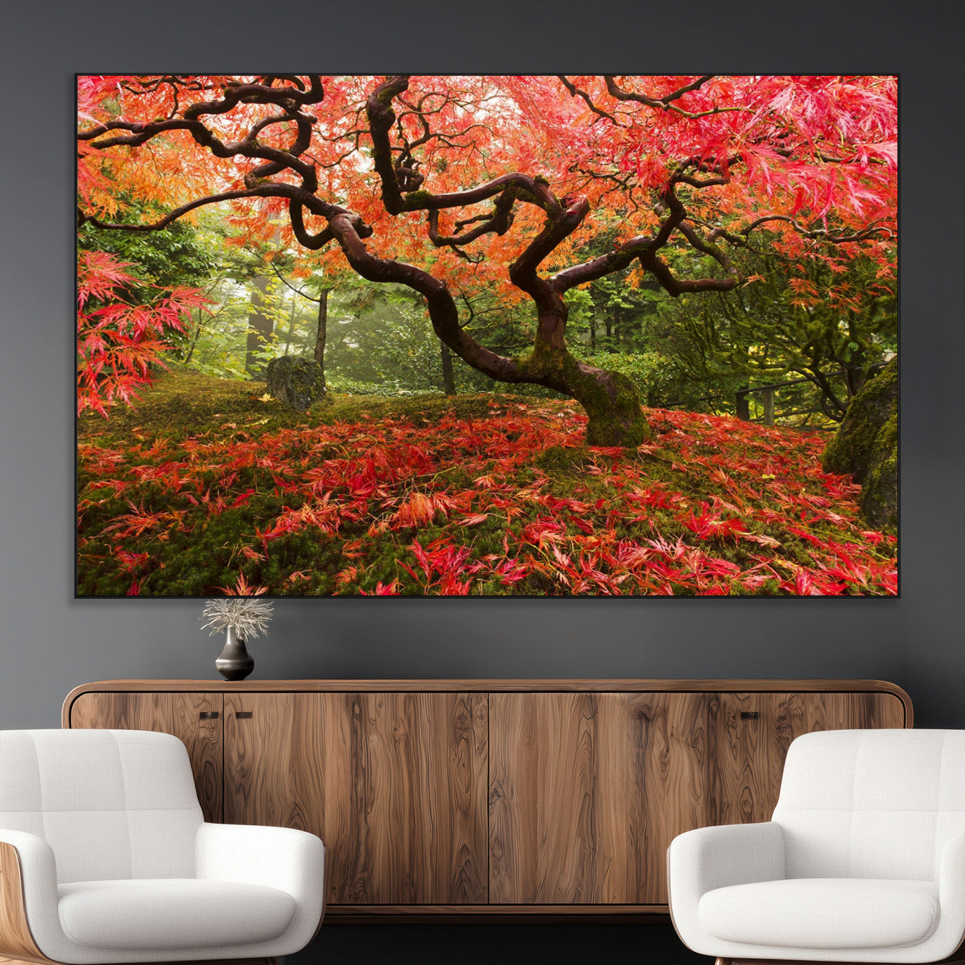 73343-MGV-CV-36X24-Autumn Maple Wall Art – Panoramic Vibrant Red Maple Tree Canvas Print, Seasonal Nature Decor for Office, Living Room or Garden
