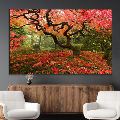 73343-MGV-CV-36X24-Autumn Maple Wall Art – Panoramic Vibrant Red Maple Tree Canvas Print, Seasonal Nature Decor for Office, Living Room or Garden