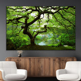 18094-MGV-CV-36X24-Emerald Canopy Wall Art – Panoramic Lush Green Tree Canvas Print, Serene Nature Decor for Office, Living Room or Meditation Space