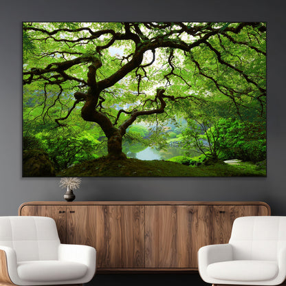 18094-MGV-CV-36X24-Emerald Canopy Wall Art – Panoramic Lush Green Tree Canvas Print, Serene Nature Decor for Office, Living Room or Meditation Space