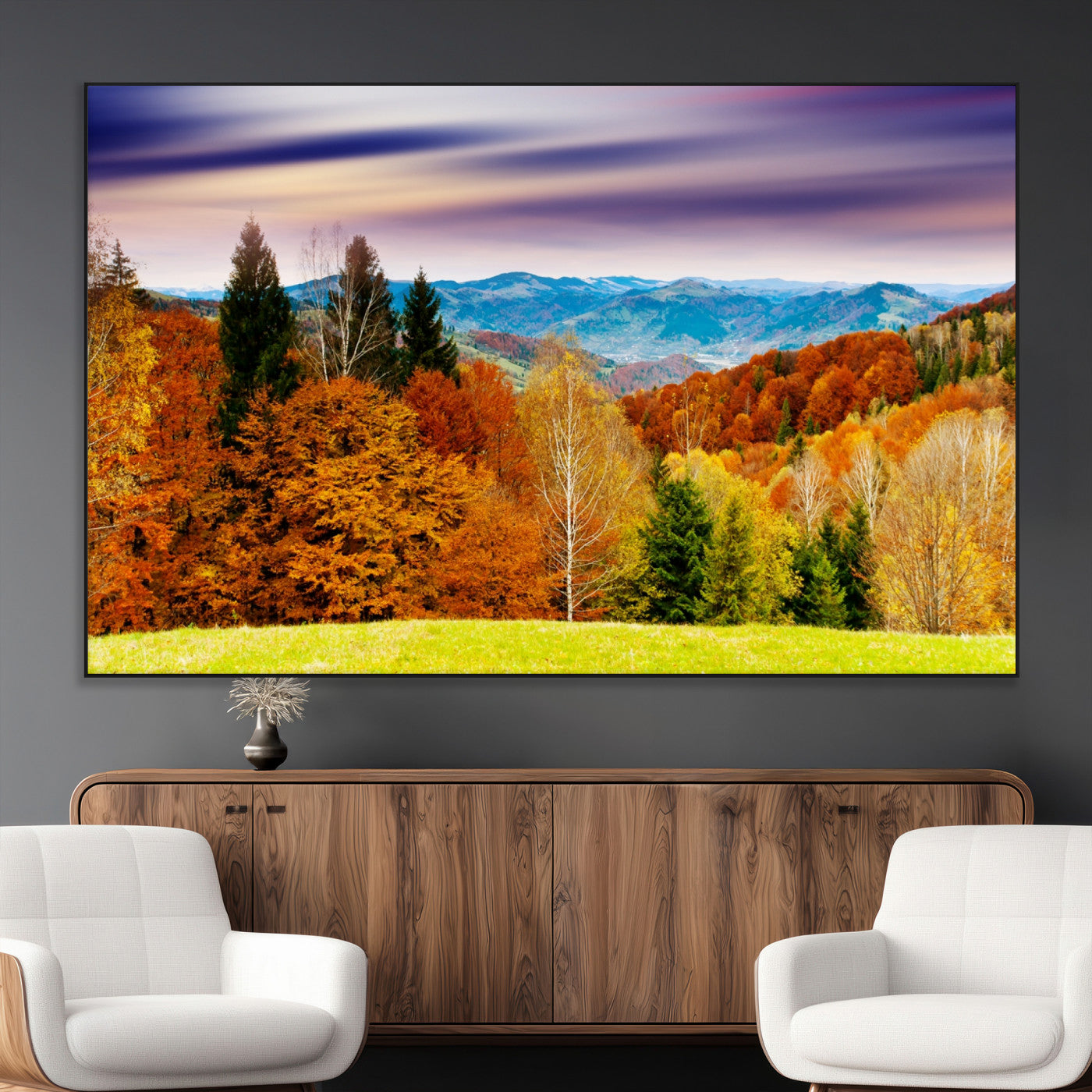 58007-MGV-CV-36X24-Autumn Mountain Landscape Wall Art – Stunning Fall Forest Canvas Print, Cozy Nature Decor for Home or Office
