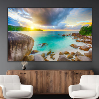 23769-MGV-CV-36X24-Tropical Beach Sunset Wall Art – Serene Ocean Canvas Print, Coastal Landscape Decor for Living Room, Bedroom or Office, Peaceful