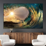 38256-MGV-CV-36X24-Ocean Wave Wall Art – Stunning Sunrise Through Curling Wave Canvas Print, Coastal Surf Photography Seascape Decor for Living Room,