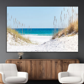 58498-MGV-CV-36X24-White Sandy Beach Wall Art – Panoramic Coastal Canvas Print, Ocean View Decor for Living Room, Bedroom, Office, Relaxing Seaside