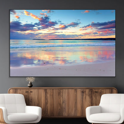 56723-MGV-CV-36X24-Serene Sunset Beach Wall Art – Panoramic Coastal Canvas Print, Peaceful Ocean Reflection Decor for Living Room, Bedroom or Office