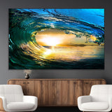 19378-MGV-CV-36X24-Ocean Wave Sunset Wall Art – Vibrant Surf and Golden Horizon Canvas Print, Coastal Seascape Photography for Living Room, Bedroom,