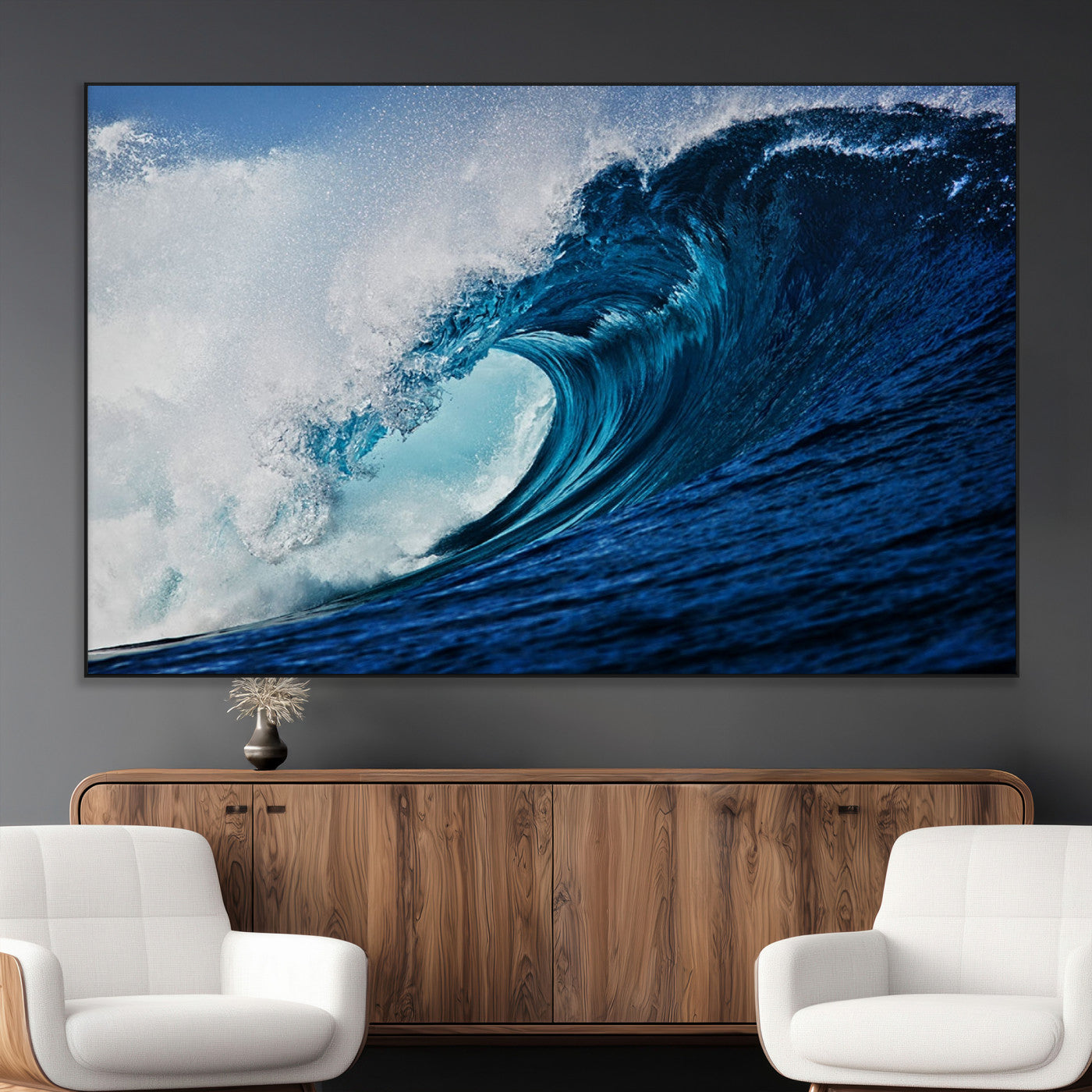 89502-MGV-CV-36X24-Powerful Ocean Wave Wall Art – Panoramic Blue Sea Wave Canvas Print, Coastal Surf Photography Artwork for Living Room, Bedroom, or