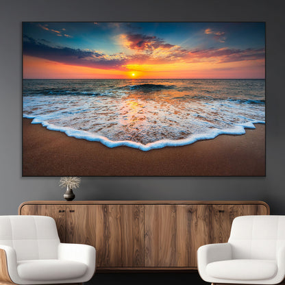 16110-MGV-CV-36X24-Ocean Sunset Wall Art – Vibrant Beach Waves and Horizon Canvas Print, Relaxing Coastal Seascape Decor for Living Room or Bedroom