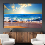 50522-MGV-CV-36X24-Ocean Sunrise Wall Art – Peaceful Beach Waves and Golden Horizon Canvas Print, Coastal Seascape Decor for Home or Office
