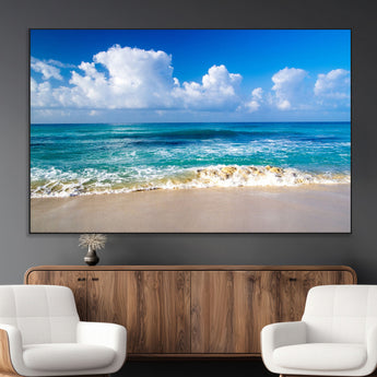 60364-MGV-CV-36X24-Tropical Ocean Wave Wall Art – Serene Blue Sea and White Sand Beach Canvas Print, Coastal Landscape Decor for Living Room, Bedroom