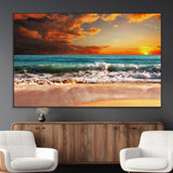 72948-MGV-CV-36X24-Ocean Sunset Wave Wall Art – Dramatic Seascape Canvas Print with Golden Sky and Crashing Waves, Coastal Beach Decor for Living