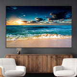 88985-MGV-CV-36X24-Ocean Sunset Wall Art – Tranquil Beach Waves Canvas Print, Coastal Seascape Decor for Living Room or Office