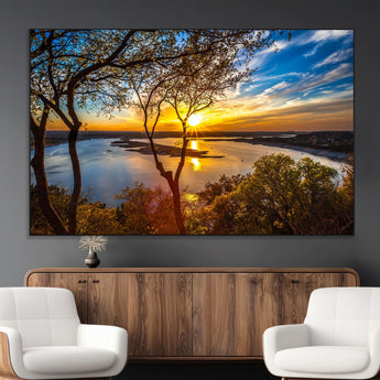 66839-MGV-CV-36X24-Lake Sunset Wall Art – Golden Hour Canvas Print with Trees and Water Reflection, Scenic Landscape Photography for Living Room,
