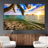 68606-MGV-CV-36X24-Tropical Palm Tree Ocean Wall Art – Sunset Beach Seascape Print, Coastal Paradise Decor for Living Room or Office